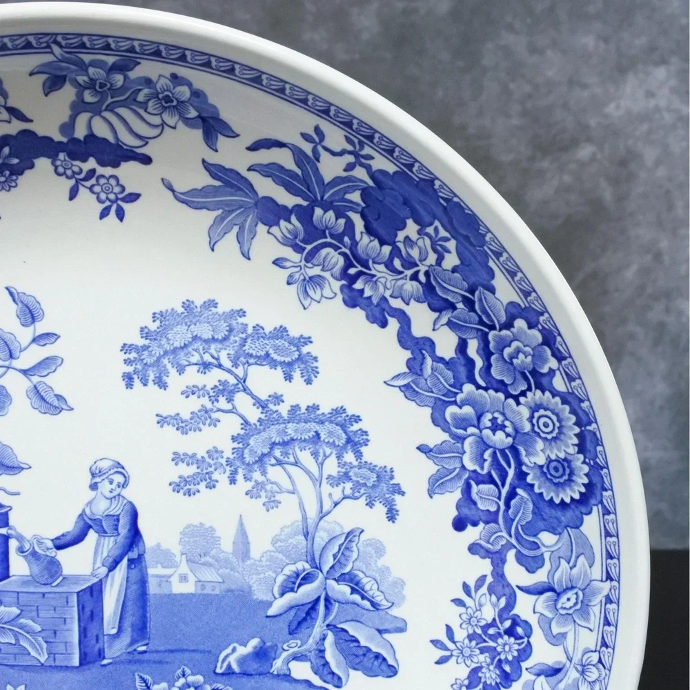 Vintage Spode Blue Room Collection Girl At Well Blue & White Pasta Bowl